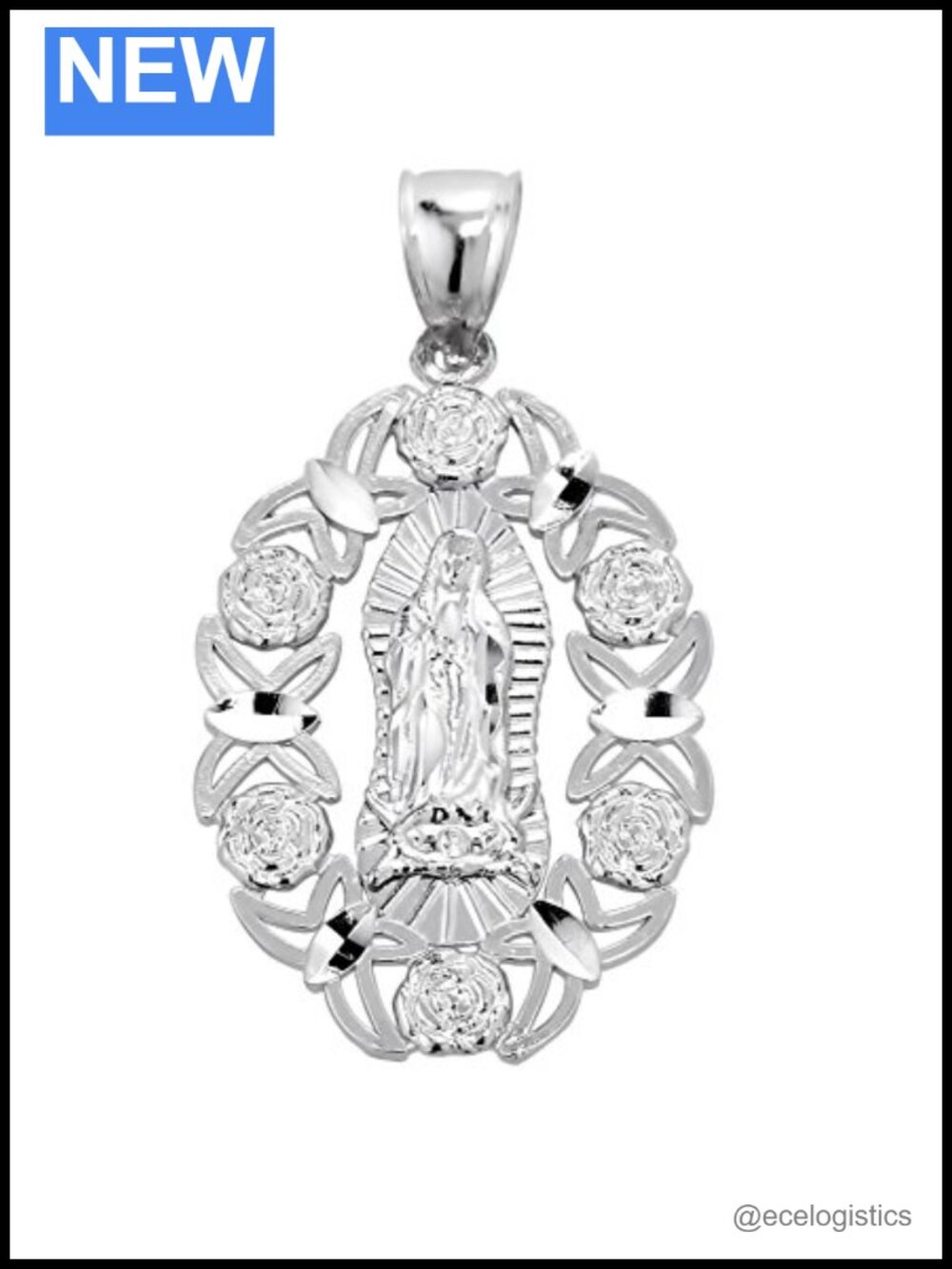 925 Sterling Silver Miraculous Medal Pendant Virgin Mary Charm